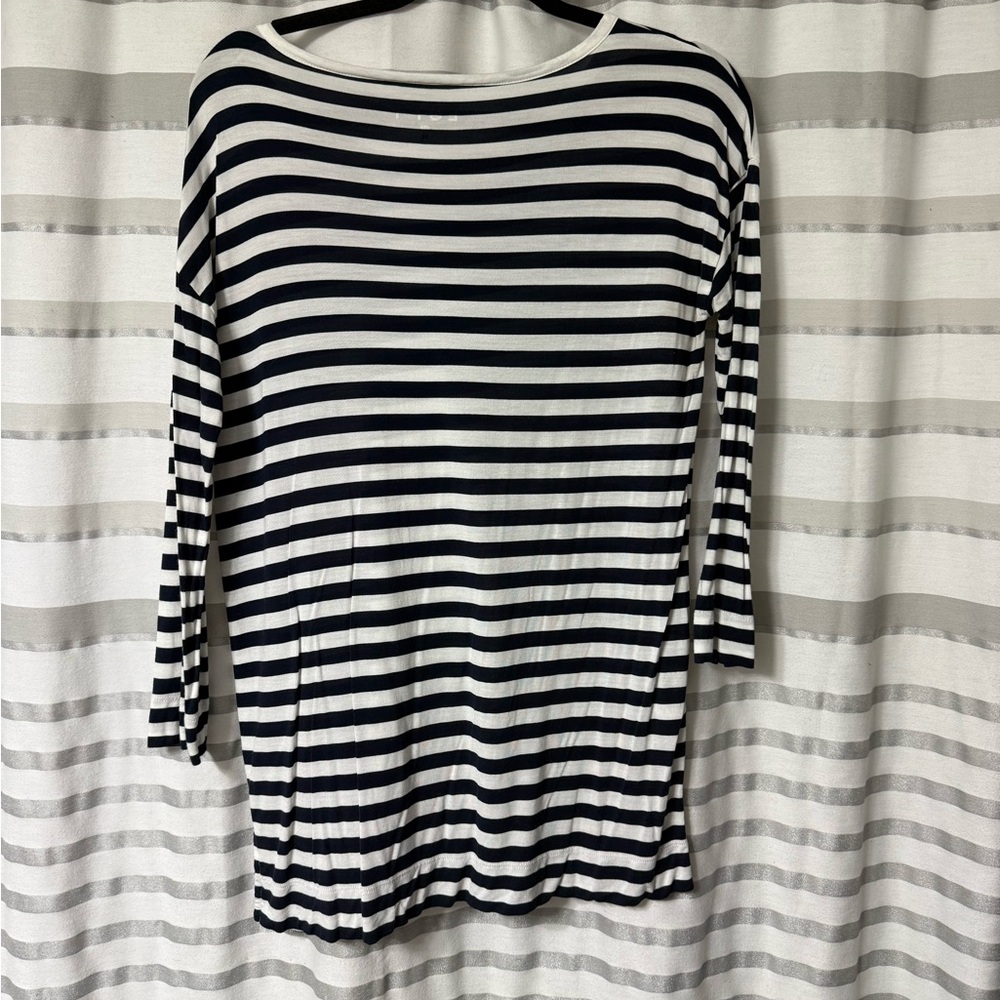 LOFT Navy and White Striped Long Sleeve Top- Medium